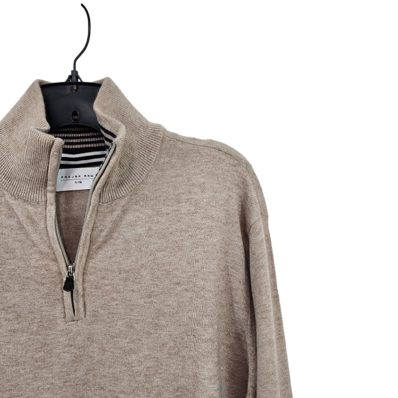 Projek Raw Men's Knit Mock Zip Collar Sweater Beige - Picture 2 of 7